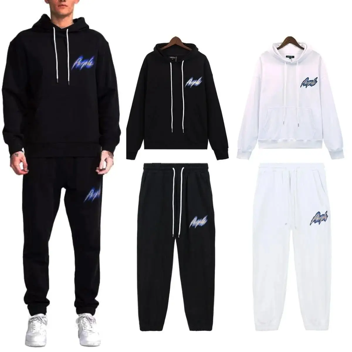 Purple Tracksuits [Hoodie + Pants Set] in Black — photo 3 of 15